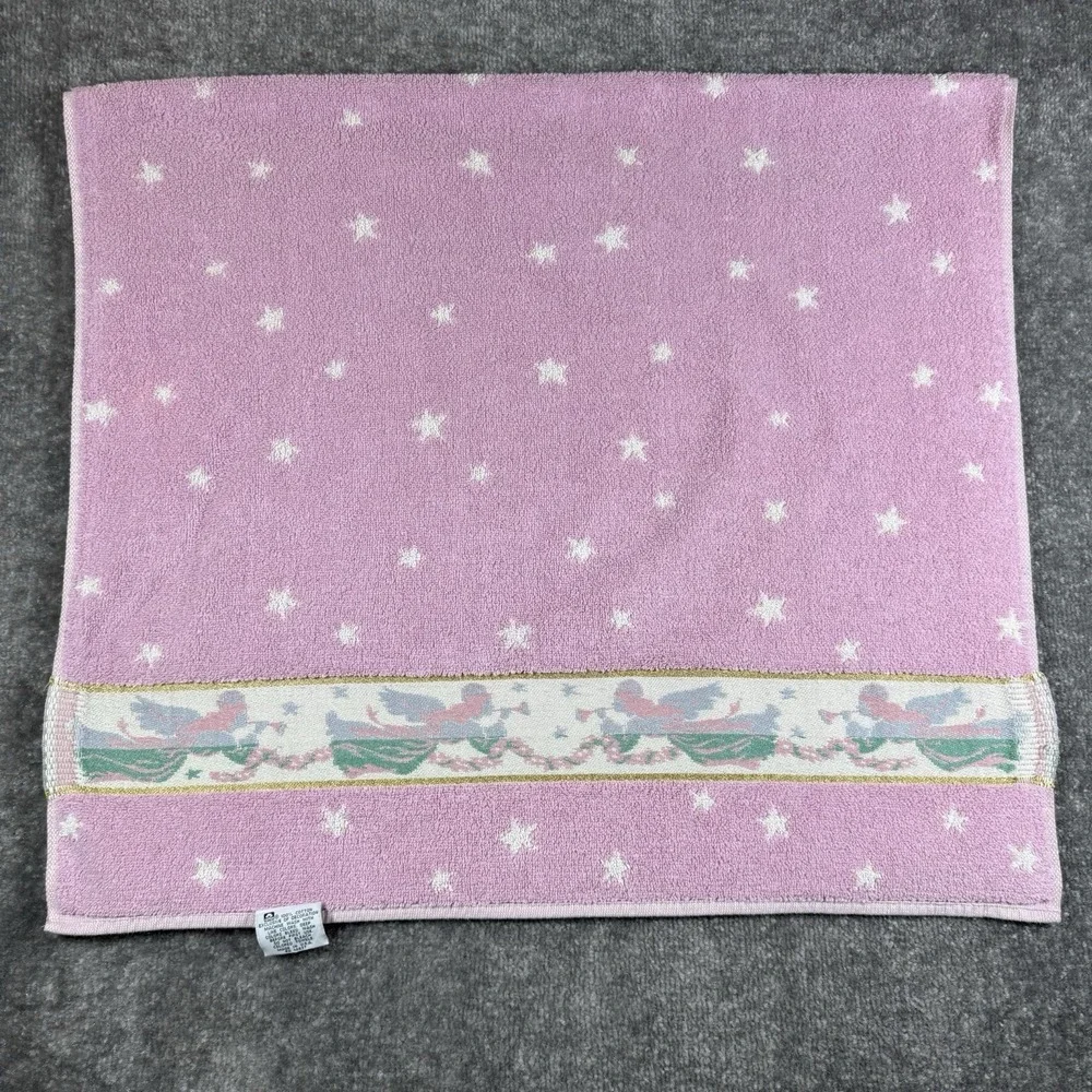 2 - Francies Bath Towels Fieldcrest Mills Pink White Angels‎ Trumpets Stars